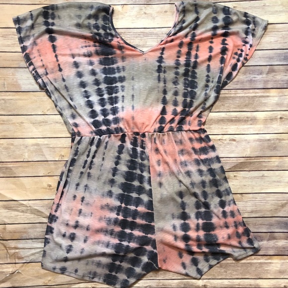 Tie dye romper with gathered knot at waistline - Picture 4 of 4